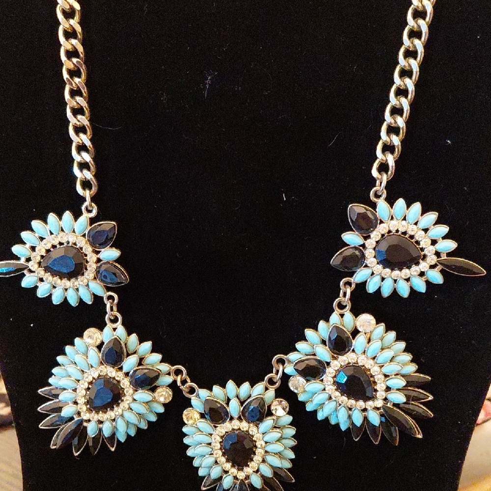 Black & Aqua Necklace 18"